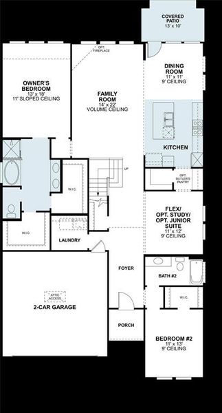 2D floor plan layout of this home in Lily Creek at Sutton Fields, Aubrey, TX (Image 2).