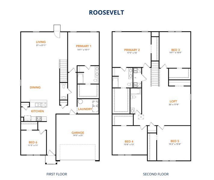 2D floor plan layout for the Roosevelt by National HomeCorp in Canal Walk, Roanoke Rapids, NC (Image 3).