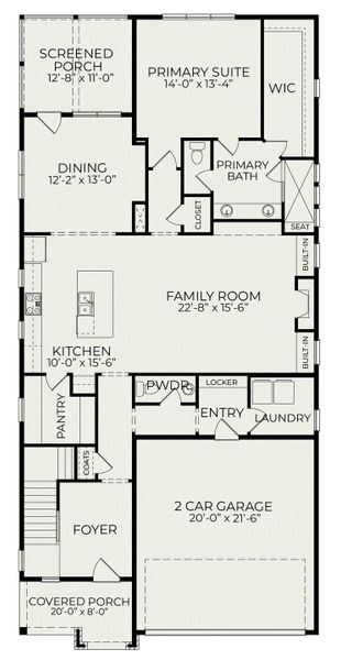 2D floor plan layout for the Leighton English Cottage by Homes by Dickerson in Wendell Falls, Wendell, NC (Image 3).