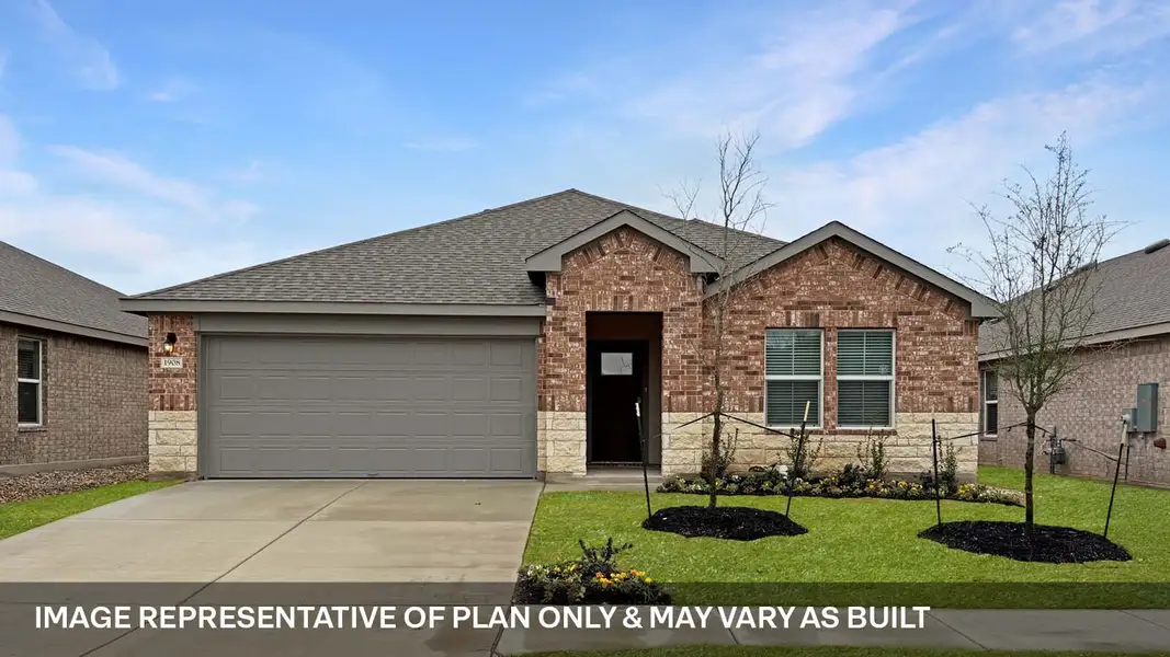 Front exterior of a new home in Bar W Ranch, Leander, TX, highlighting curb appeal (Image 1). Front exterior of a new home in Bar W Ranch, Leander, TX, highlighting curb appeal (Image 1).