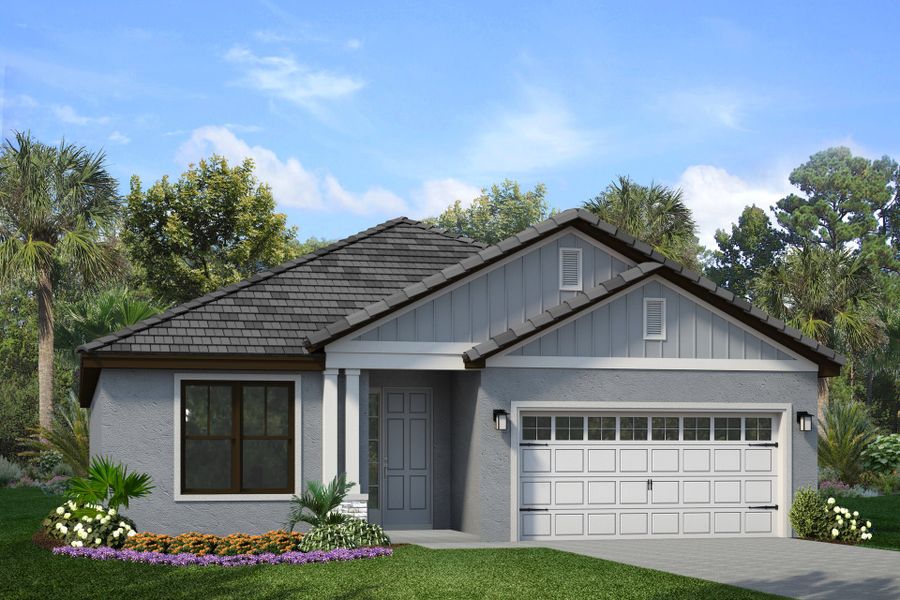 Representative exterior photo of a completed home built from the Hampton II by Park Square Residential in Tamarack at Two Rivers, Zephyrhills, FL (Image 10).