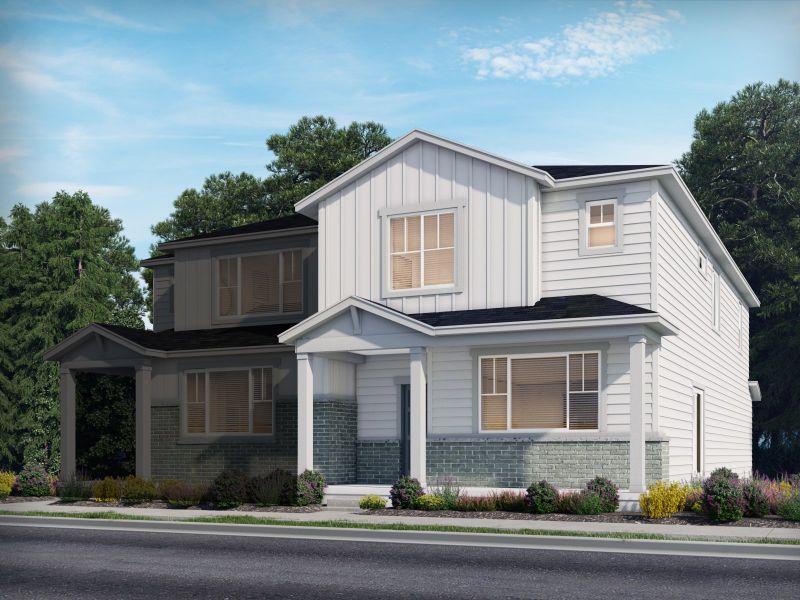 Representative exterior photo of a completed home built from the The Silverton by Meritage Homes in York Station, Thornton, CO (Image 4). Representative exterior photo of a completed home built from the The Silverton by Meritage Homes in York Station, Thornton, CO (Image 4).