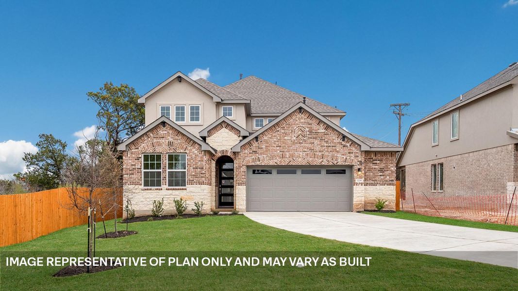 Front exterior of a new home in Rosenbusch Ranch, Leander, TX, highlighting curb appeal (Image 19). Front exterior of a new home in Rosenbusch Ranch, Leander, TX, highlighting curb appeal (Image 19).