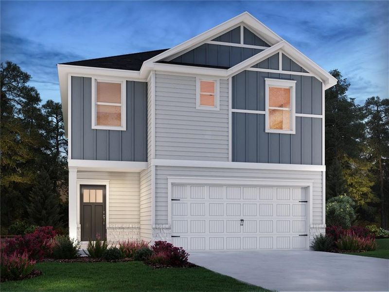 Front exterior of a new home in Avalon - Reserve Series, Conyers, GA, highlighting curb appeal (Image 1). Front exterior of a new home in Avalon - Reserve Series, Conyers, GA, highlighting curb appeal (Image 1).