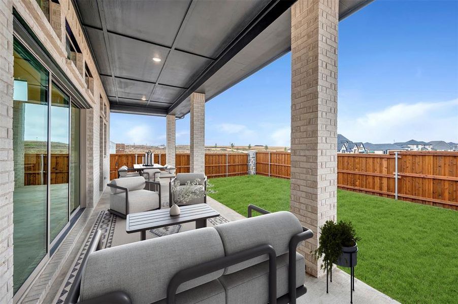 Exterior details and patio area of a home in Terraces – Estates, Rockwall (Image 2). Exterior details and patio area of a home in Terraces – Estates, Rockwall (Image 2).