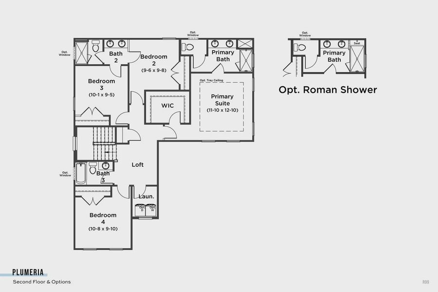 2D floor plan layout for the Plumeria by DRB Homes in Trailside, Mount Dora, FL (Image 4).