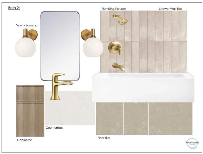Bathroom Design Board. Outlining material and fixture selections for the property's second bathroom