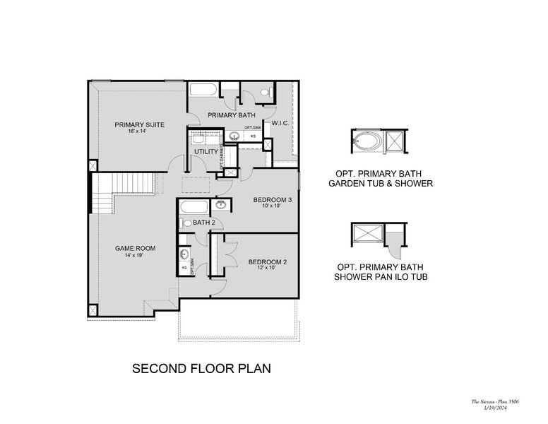 2D floor plan layout for the The Sienna by Legend Homes in Granger Pines, Conroe, TX (Image 4).
