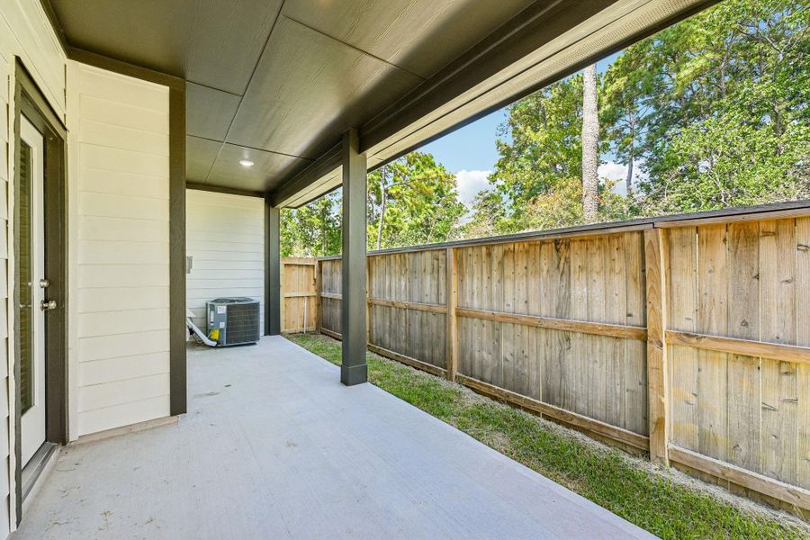 Exterior details and patio area of a home in Pinewood Trails - City Series, Atascocita (Image 2). Exterior details and patio area of a home in Pinewood Trails - City Series, Atascocita (Image 2).