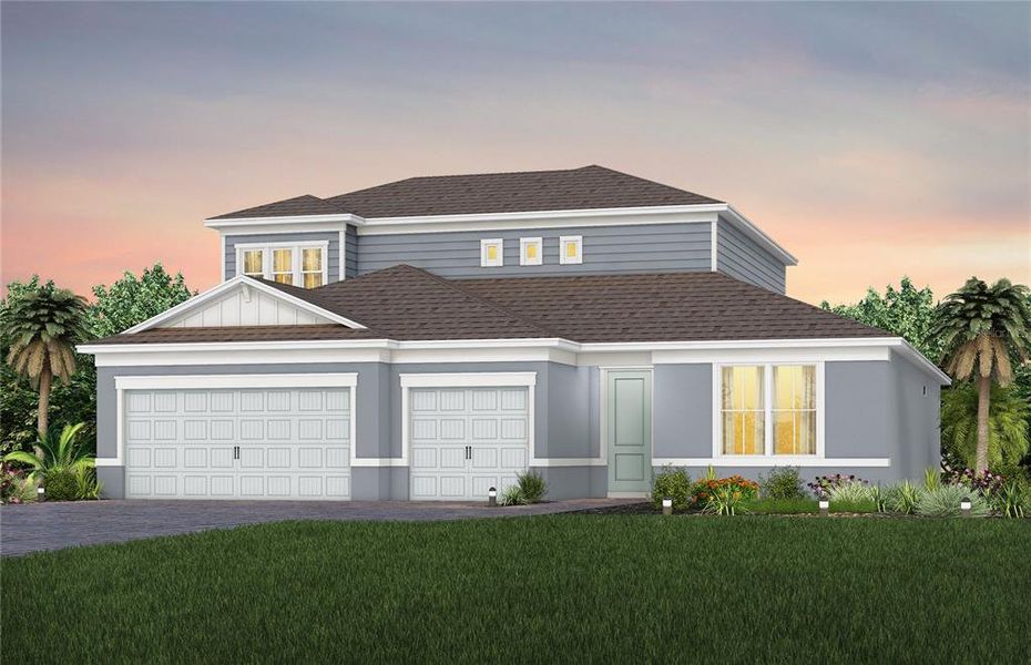 Exterior Design. Artistic rendering for this new construction home. Pictures are for illustrative purposes only. Elevations, colors and options may vary.