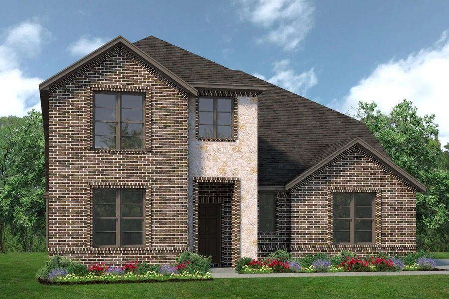 Elevation A with Stone and Outswing | Concept 2870 at Chisholm Hills in Cleburne, TX by Landsea Homes