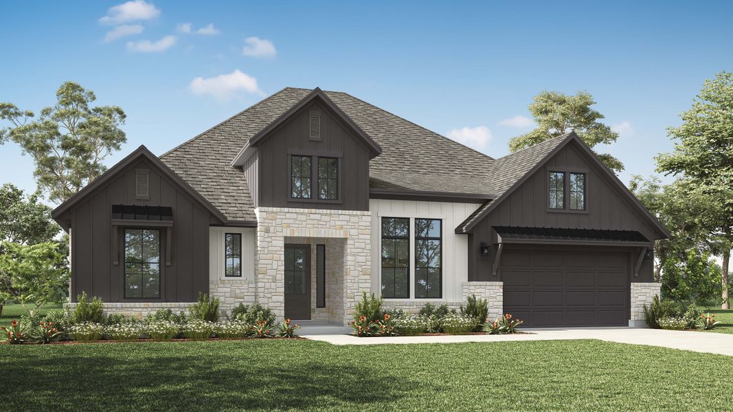 Representative exterior photo of a completed home built from the Elysia by Tri Pointe Homes in Noven, Leander, TX (Image 23). Representative exterior photo of a completed home built from the Elysia by Tri Pointe Homes in Noven, Leander, TX (Image 23).