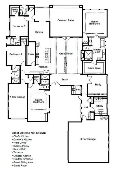 2D floor plan layout for the Riviera by Sitterle Homes in ClearWater Ranch, Liberty Hill, TX (Image 3).