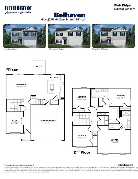 2D floor plan layout for the Belhaven by D.R. Horton in Blair Ridge, La Grange, NC (Image 3).