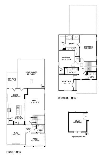2D floor plan layout for the Baker ll by D.R. Horton in Braselton Village, Braselton, GA (Image 3).