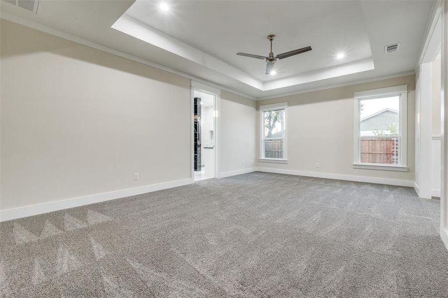 Master bedroom with Attached office and Tray Ceilings