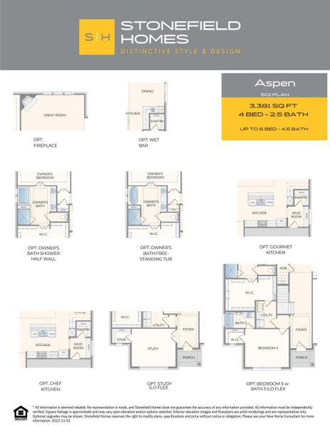 2D floor plan layout for the Aspen by Stonefield Homes in Heath Golf and Yacht Club, Rockwall, TX (Image 32).
