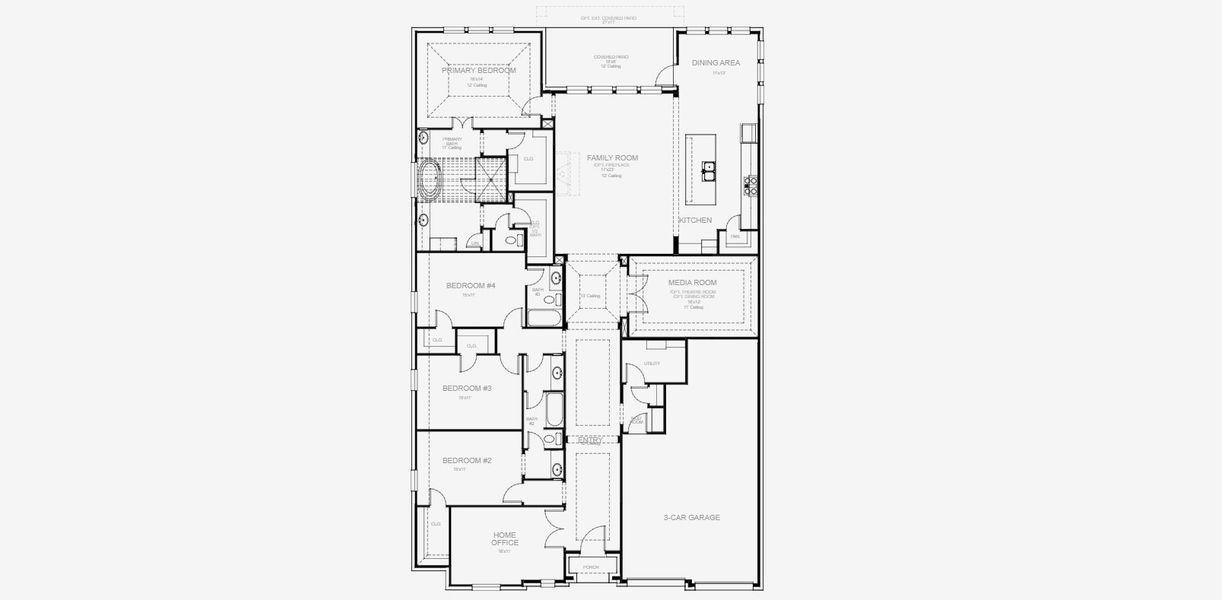 2D floor plan layout for the 3118W by Perry Homes in Ramble, Celina, TX (Image 4).