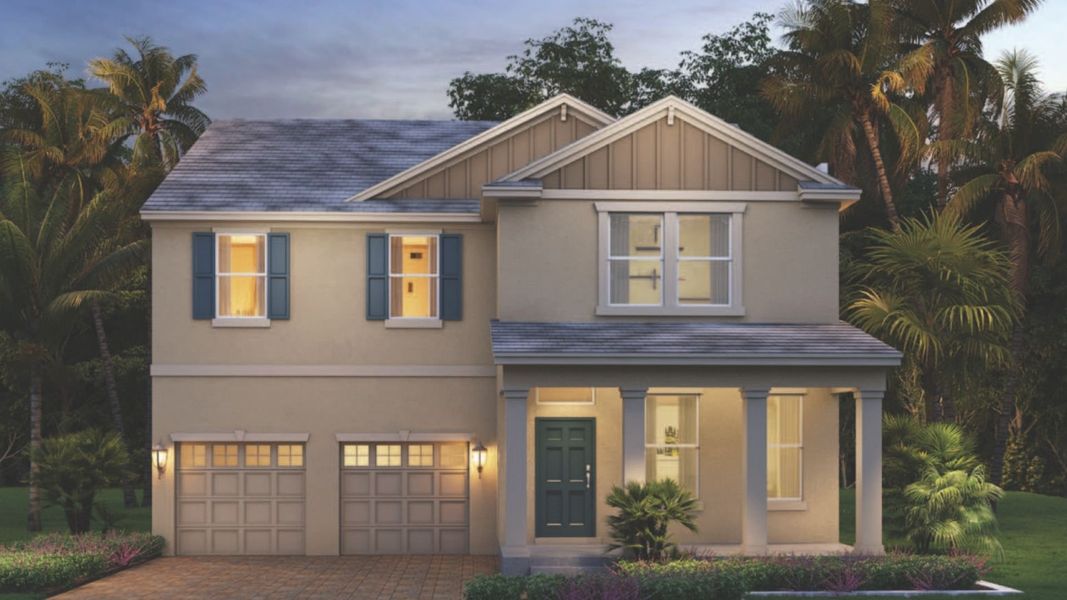 Front exterior of a new home in Waterleigh, Winter Garden, FL, highlighting curb appeal (Image 1). Front exterior of a new home in Waterleigh, Winter Garden, FL, highlighting curb appeal (Image 1).