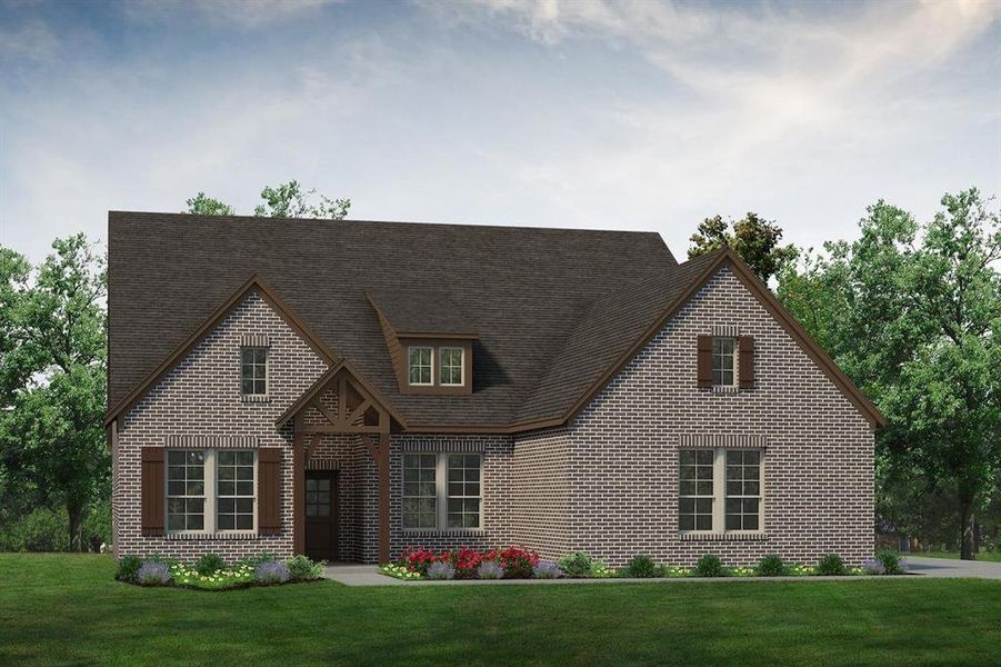 View of front of house featuring brick siding and a front yard View of front of house featuring brick siding and a front yard