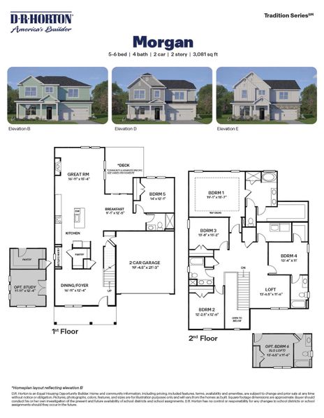 2D floor plan layout for the MORGAN by D.R. Horton in The Estates Park, Apex, NC (Image 3).