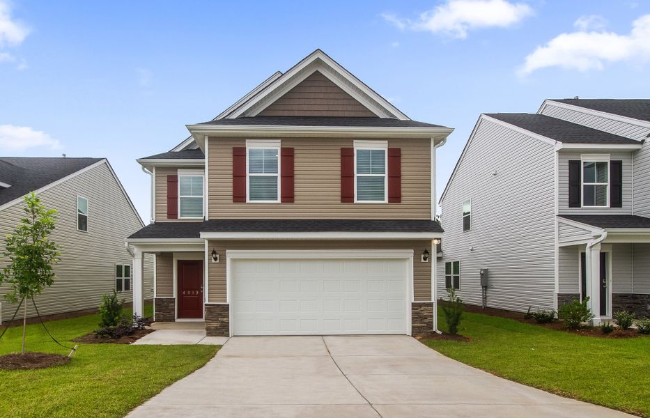 Front exterior of a new home in Victorywoods Village, Columbia, SC, highlighting curb appeal (Image 2).