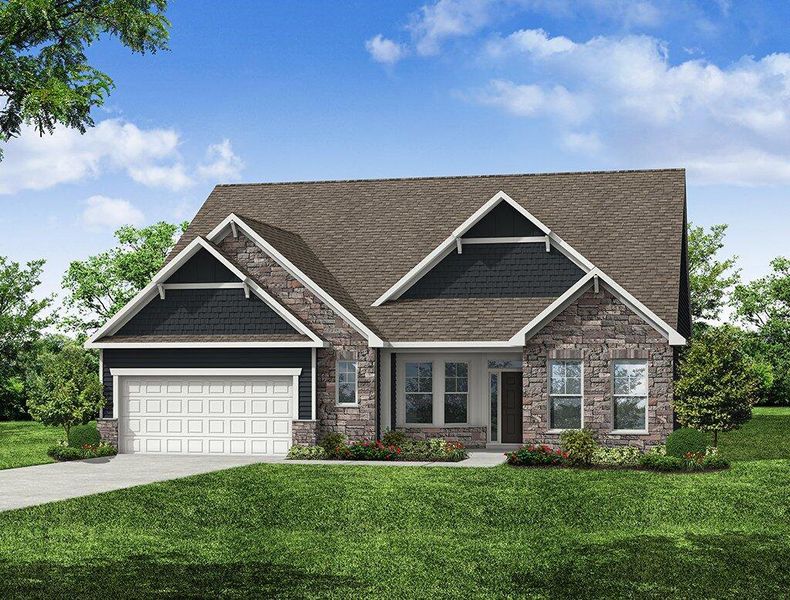 Front exterior of a new home in The Enclave at Laurelbrook, Sherrills Ford, NC, highlighting curb appeal (Image 1). Front exterior of a new home in The Enclave at Laurelbrook, Sherrills Ford, NC, highlighting curb appeal (Image 1).