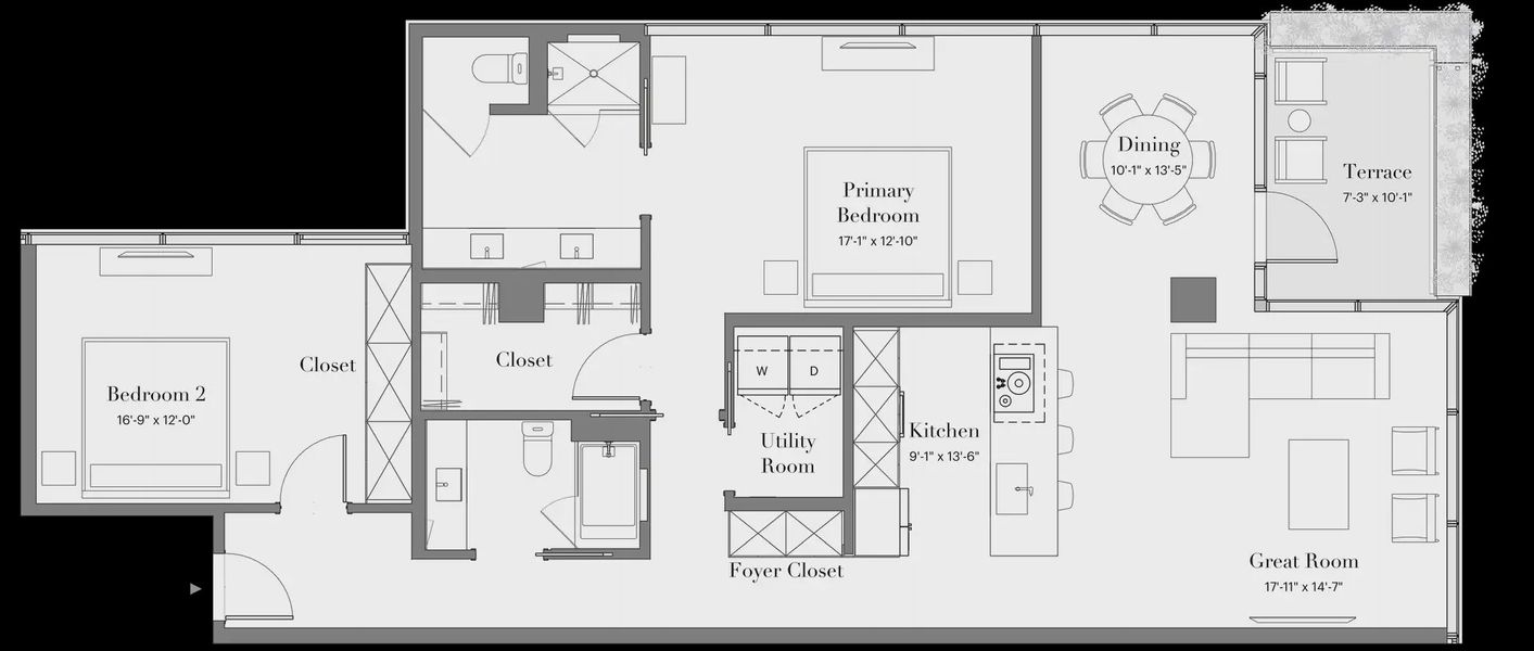 2D floor plan layout for the 2B-08 by Optima Homes in Optima McDowell Mountain, Scottsdale, AZ (Image 1).