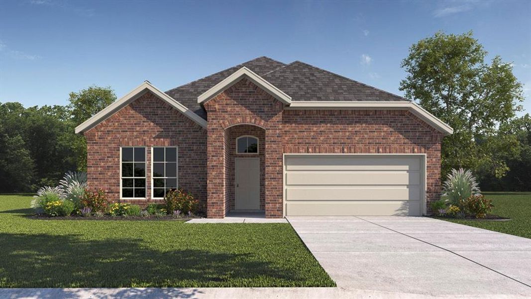 Front exterior of a new home in Fireside by the Lake, Garland, TX, highlighting curb appeal (Image 1). Front exterior of a new home in Fireside by the Lake, Garland, TX, highlighting curb appeal (Image 1).