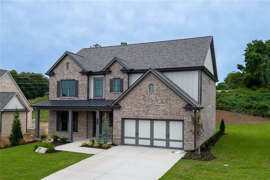 Front exterior of a new home in , Buford, GA, highlighting curb appeal (Image 28). Front exterior of a new home in , Buford, GA, highlighting curb appeal (Image 28).