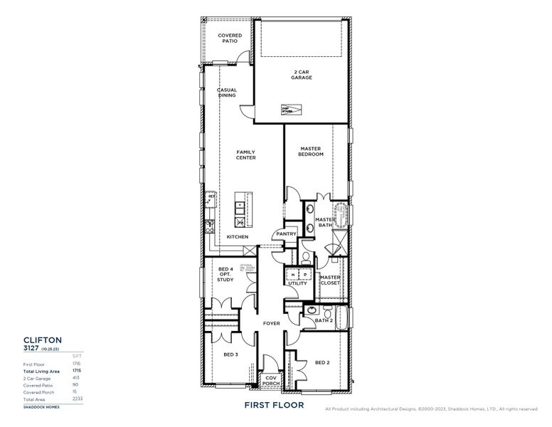 2D floor plan layout for the Clifton - SH 3127 by Shaddock Homes in Cottages of Celina, Celina, TX (Image 3). 2D floor plan layout for the Clifton - SH 3127 by Shaddock Homes in Cottages of Celina, Celina, TX (Image 3).