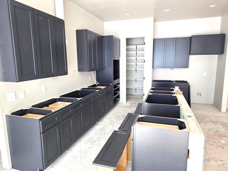Kitchen cabinets looking from breakfast area. Pantry is visable as well Kitchen cabinets looking from breakfast area. Pantry is visable as well