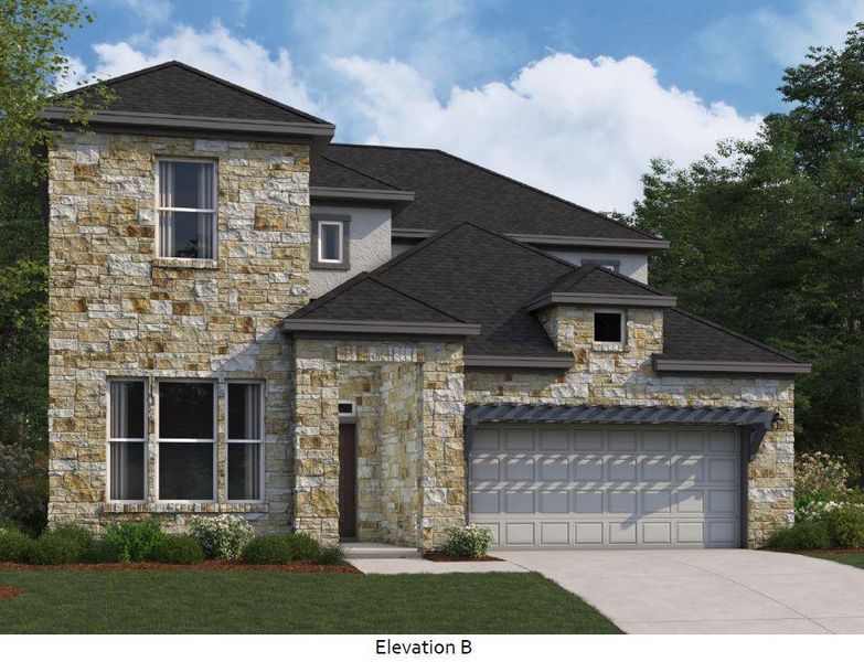 Front exterior of a new home in Edgewood, Leander, TX, highlighting curb appeal (Image 18).