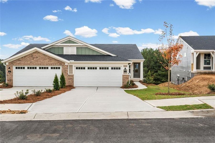 Front exterior of a new home in Villas at Gold Creek, Dawsonville, GA, highlighting curb appeal (Image 20).