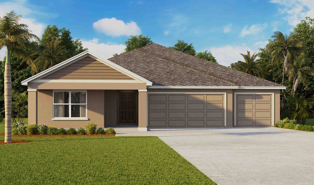 Front exterior of a new home in Brookside, Ruskin, FL, highlighting curb appeal (Image 1). Front exterior of a new home in Brookside, Ruskin, FL, highlighting curb appeal (Image 1).