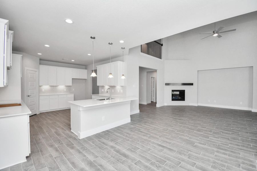 View from the breakfast area to the kitchen and living room.