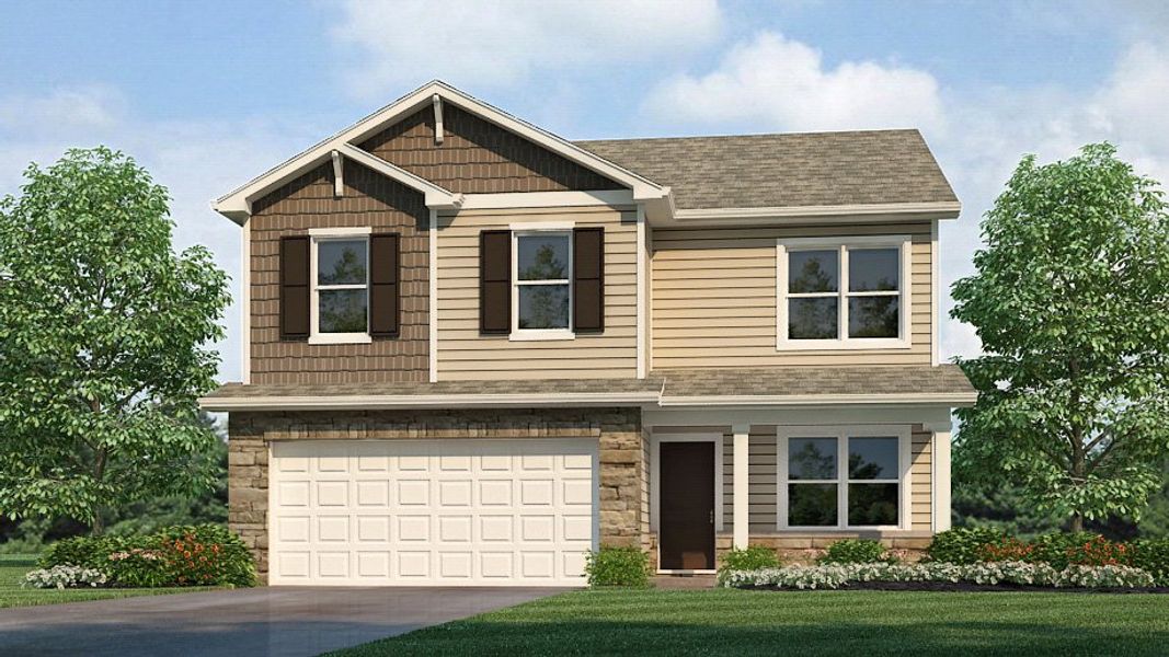 Representative exterior photo of a completed home built from the Bellamy by D.R. Horton in Laurelbrook, Sherrills Ford, NC (Image 1). Representative exterior photo of a completed home built from the Bellamy by D.R. Horton in Laurelbrook, Sherrills Ford, NC (Image 1).