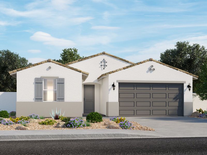 Front exterior of a home in the Mountain View Estates Signature Series community, located in Buckeye, AZ (Image 14).