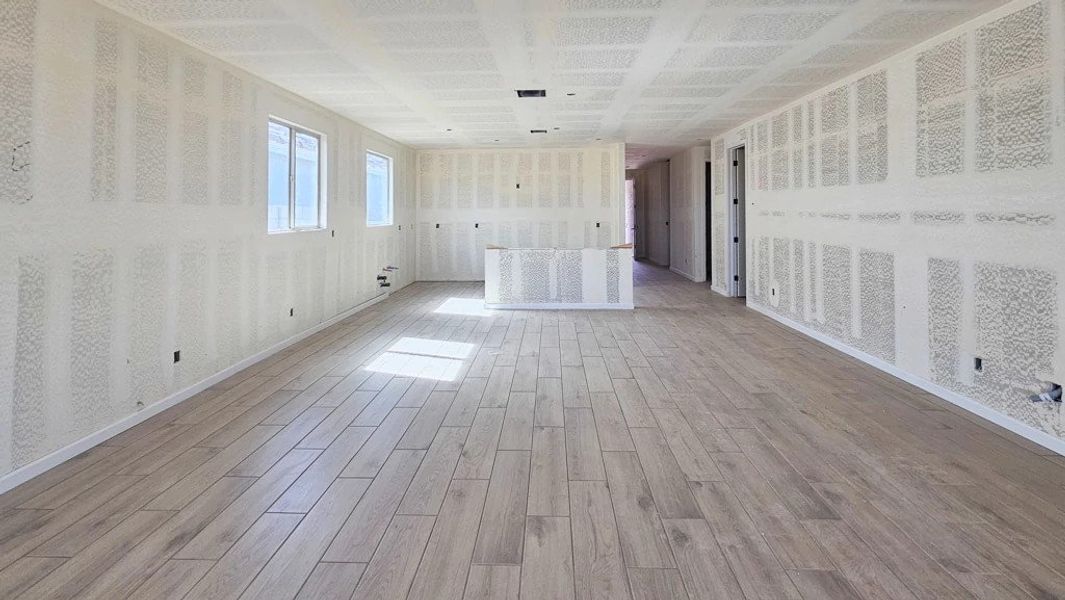 Great room, dining and kitchen