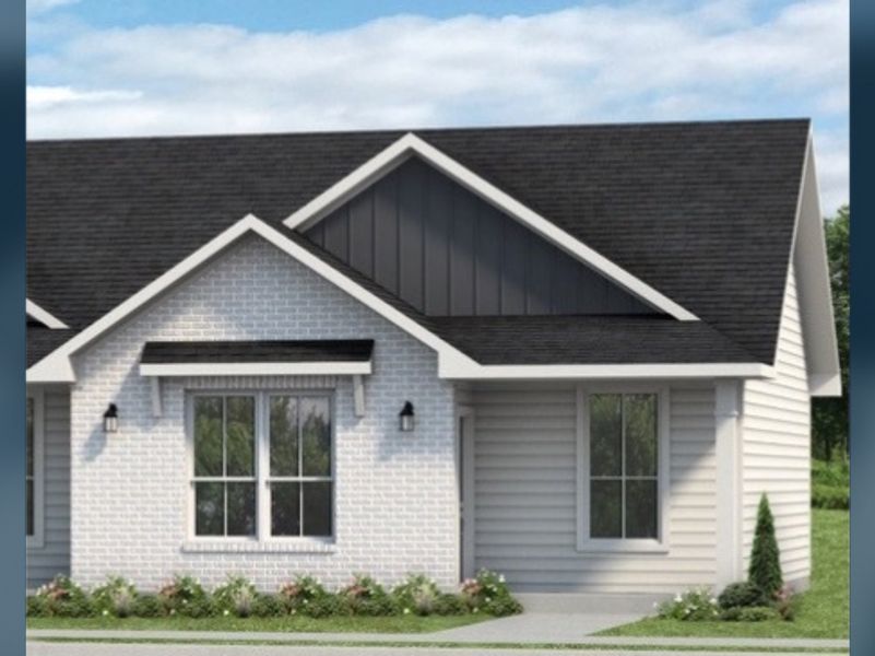 Front exterior of a new home in Townhomes at Yaupon Trails, Bryan, TX, highlighting curb appeal (Image 1). Front exterior of a new home in Townhomes at Yaupon Trails, Bryan, TX, highlighting curb appeal (Image 1).