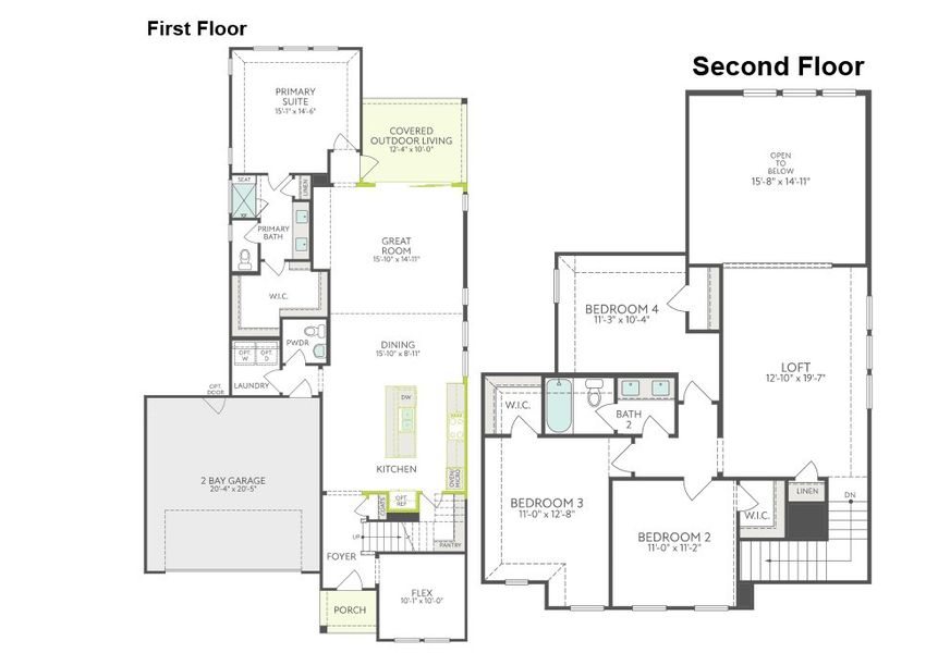 2D floor plan layout of this home in Union Park, Little Elm, TX (Image 3).