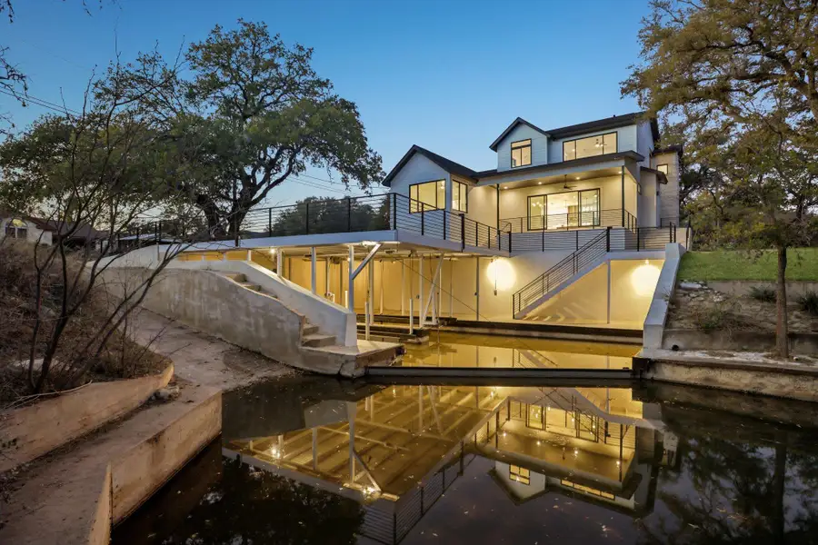 The protected cove provides a safe harbor for swimming and paddleboarding right off the dock.