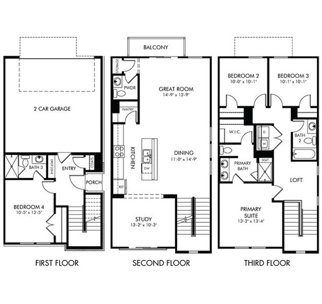 2D floor plan layout for the Aden by Meritage Homes in Meadows at Wilson Farms - The Heights Series, Fort Mill, SC (Image 2).