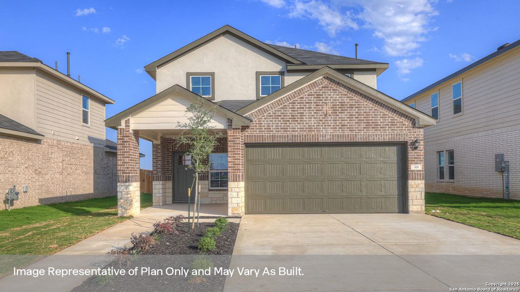 Front exterior of a new home in Whisper South, San Marcos, TX, highlighting curb appeal (Image 1). Front exterior of a new home in Whisper South, San Marcos, TX, highlighting curb appeal (Image 1).