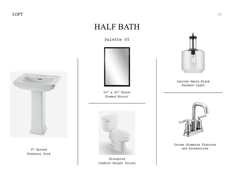 Loft Look Palette 5: Half Bath Selection Sheet (*Artist rendering used for illustration purposes only.)