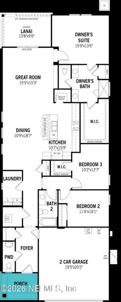 2D floor plan layout of this home in RiverTown, St. Johns, FL (Image 4).