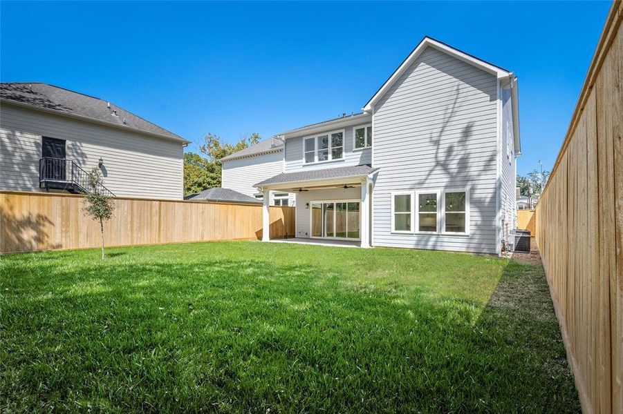 Here is another view of the backyard, which is surrounded by 8' tall fencing. Plenty of room for a pool with room to spare, so no compromising is necessary!