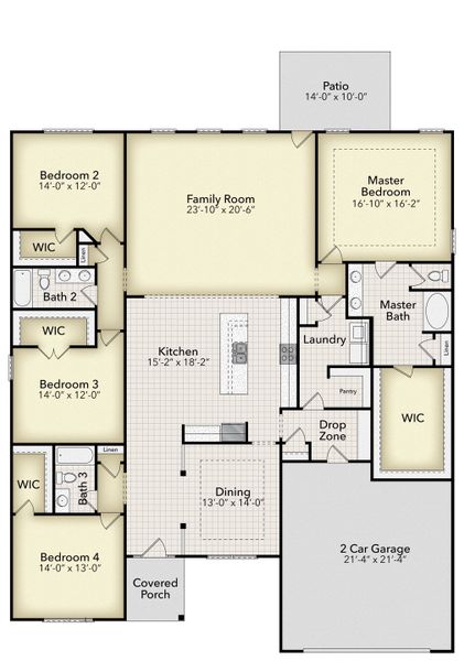 2D floor plan layout for the 2906 by Adams Homes in Norris Landing, Snellville, GA (Image 4).