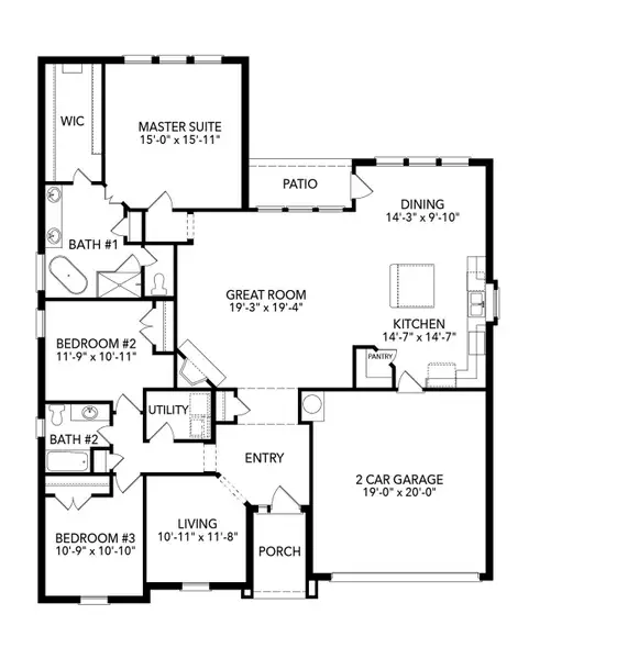 2D floor plan layout for the Colby by Sandlin Homes in Lakesong, Midlothian, TX (Image 5). 2D floor plan layout for the Colby by Sandlin Homes in Lakesong, Midlothian, TX (Image 5).