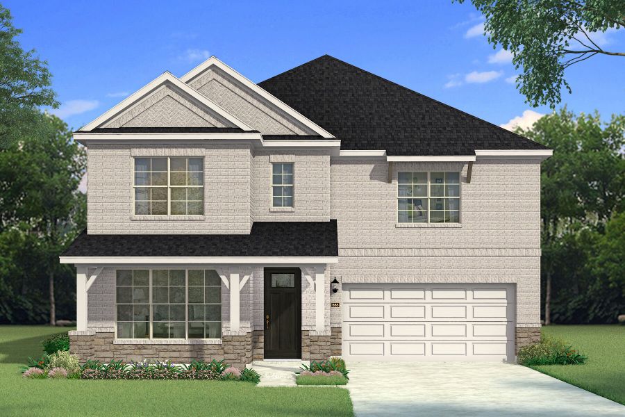 Representative exterior photo of a completed home built from the Julieta II by Mattamy Homes in Wildflower Ranch, Justin, TX (Image 1).